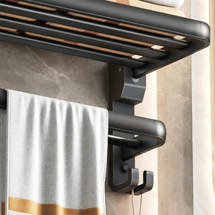 Lisslune | Contemporary bathroom accessory set with black surface and bath shelf/towel bar