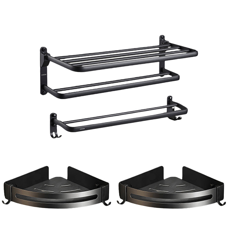 Lisslune | Contemporary bathroom accessory set with black finish and bath shelf/towel bar