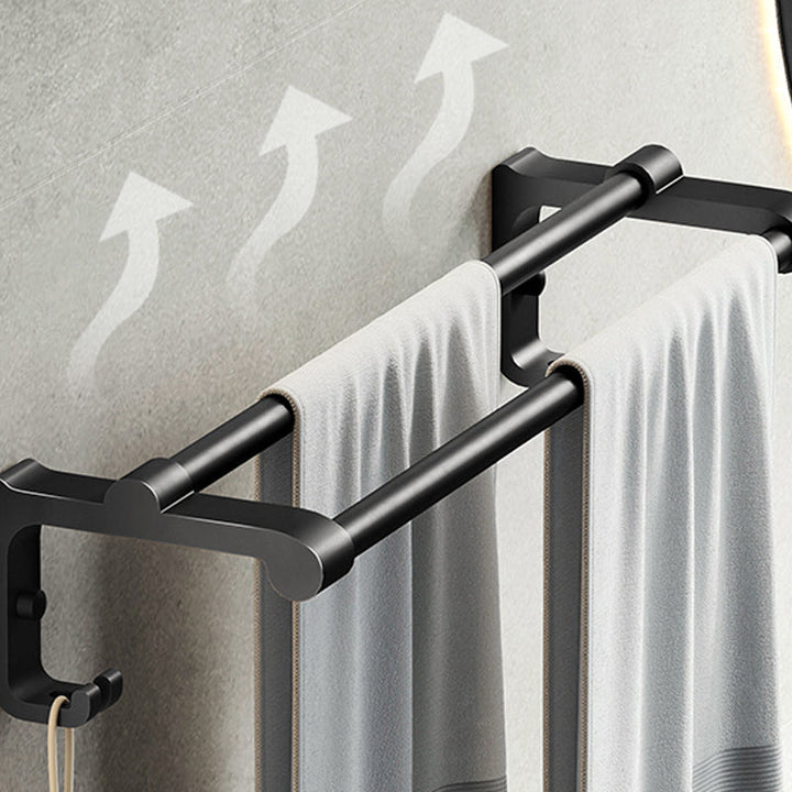 Lisslune | Contemporary bathroom accessory set with black finish and bath shelf/towel bar