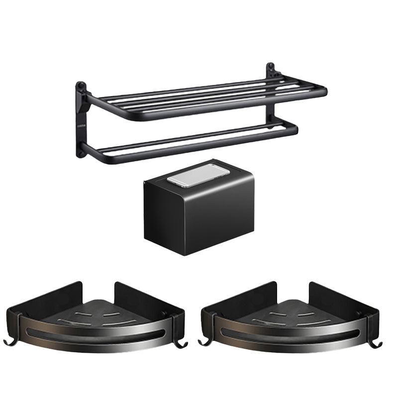 Lisslune | Contemporary bathroom accessory set with black finish and bath shelf/towel bar