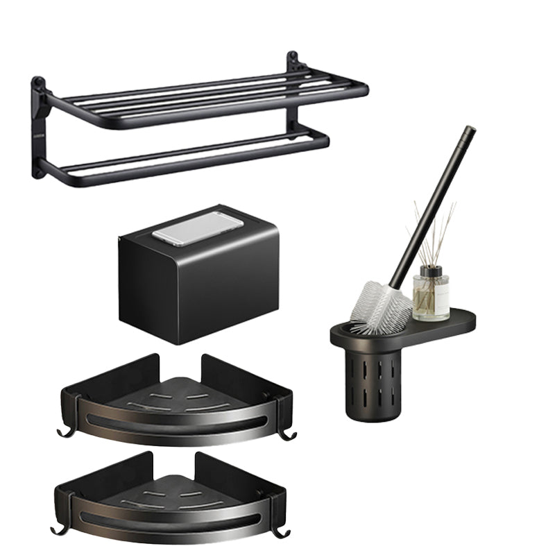 Lisslune | Contemporary bathroom accessory set with black surface and bath shelf/towel bar