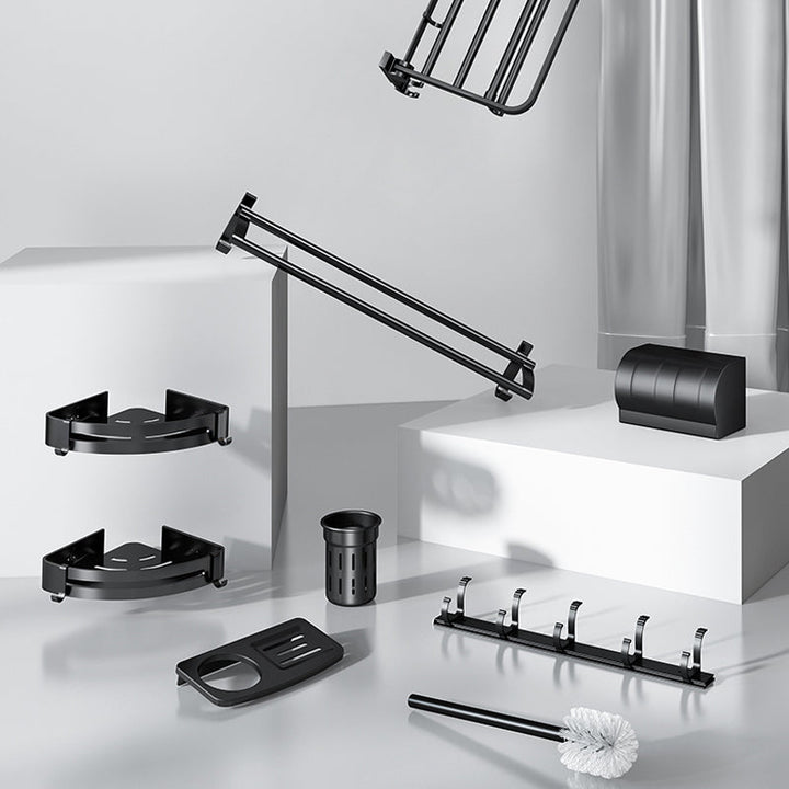 Lisslune | Classic Bathroom Accessories Set in Aluminum Black Finish Bathrobe Hook / Towel Bar