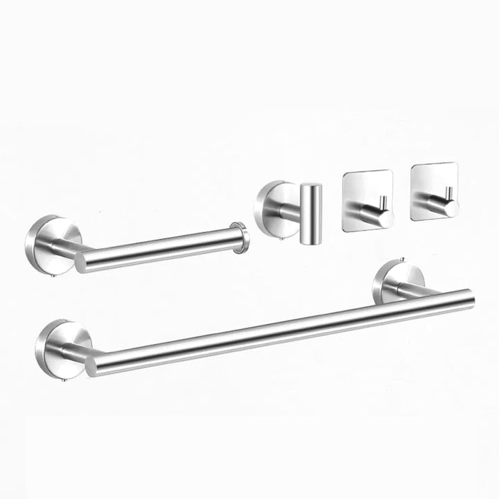 Lisslune | Modern Bathroom Hardware Set made of Stainless Steel Brushed Chrome Towel Bar/Ring & Bathrobe Hook