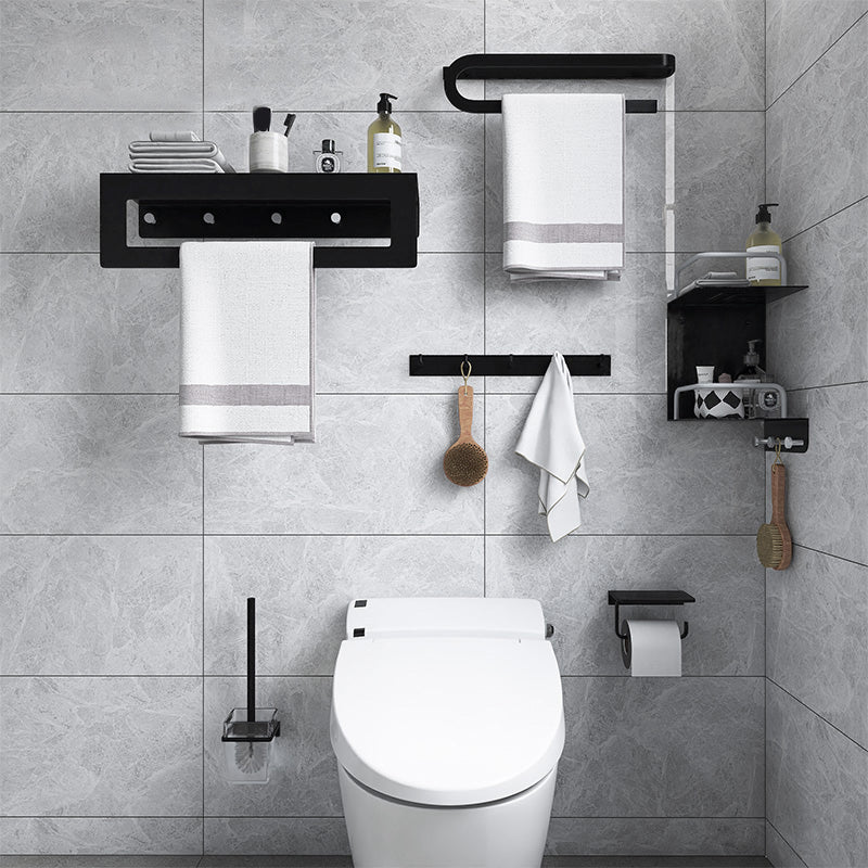Lisslune | Black 6-piece Bathroom Accessory Set Modern Shower Curtain Rod / Bathrobe Hook and Towel Bar