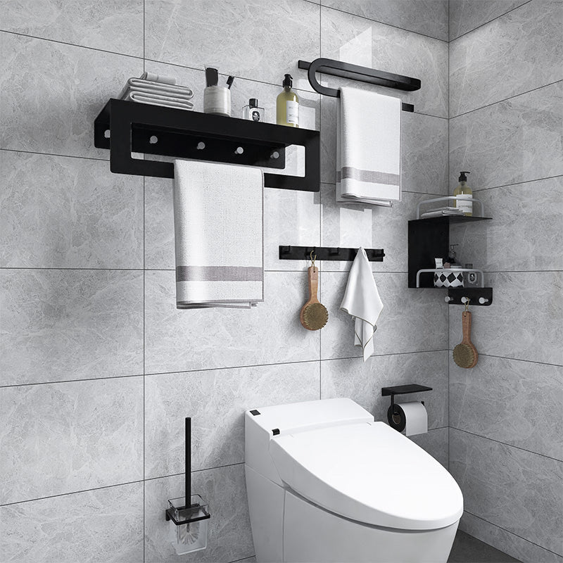 Lisslune | Black 6-piece Bathroom Accessory Set Modern Shower Curtain Rod / Bathrobe Hooks and Towel Bar