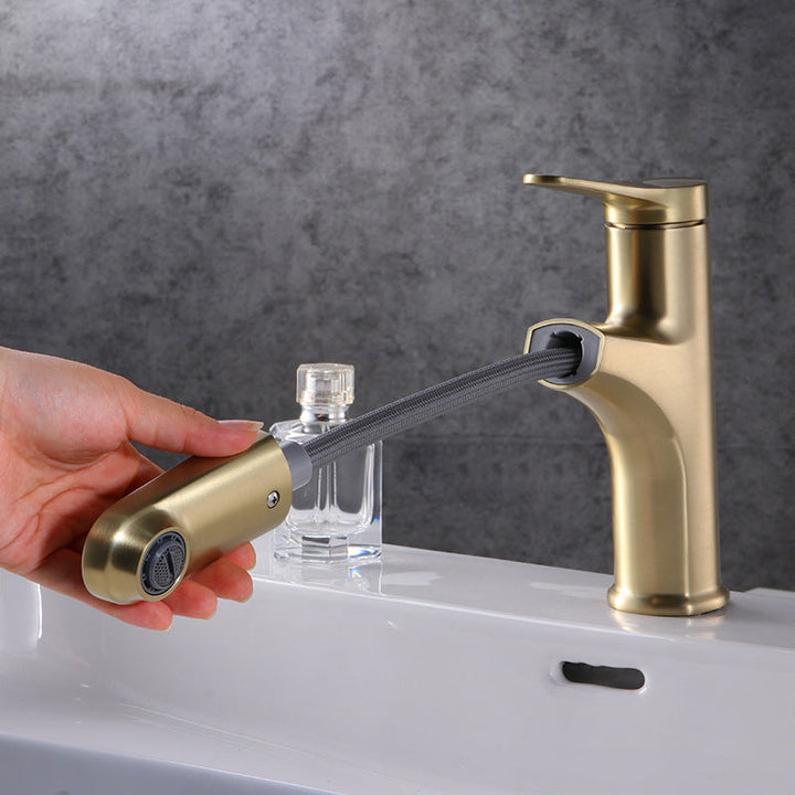 Lisslune | Contemporary Basin Faucet Copper Pure Color Single Lever Retractable Basin Faucet