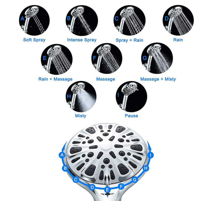 Lisslune | Modern shower head for bathroom 9-nozzle round wall-mounted shower head