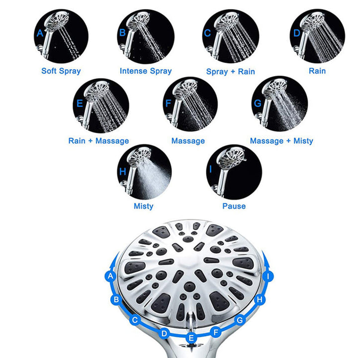 Lisslune | Modern shower head for bathroom 9-nozzle round wall-mounted shower head