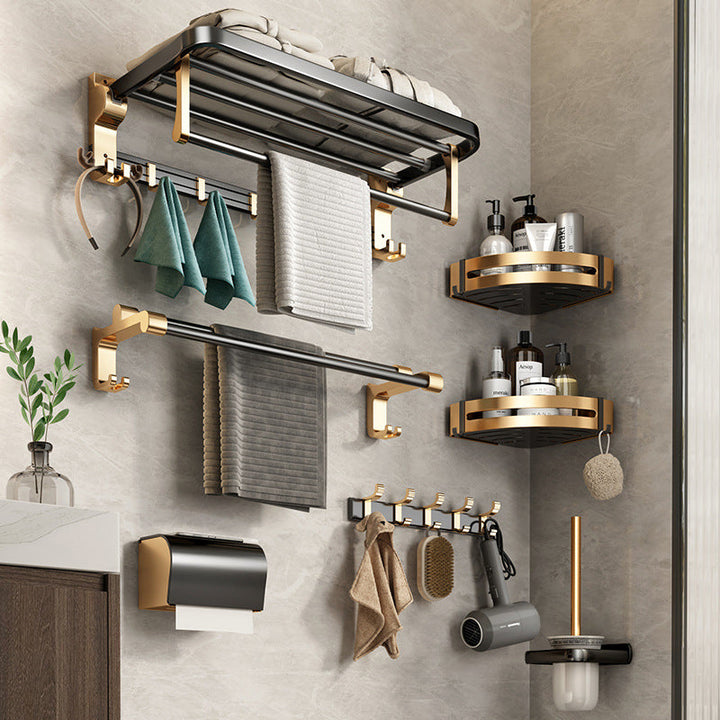 Lisslune | Modernism Bathroom Accessories Hardware Set Black & Gold Bathroom Shelf/Towel Bar