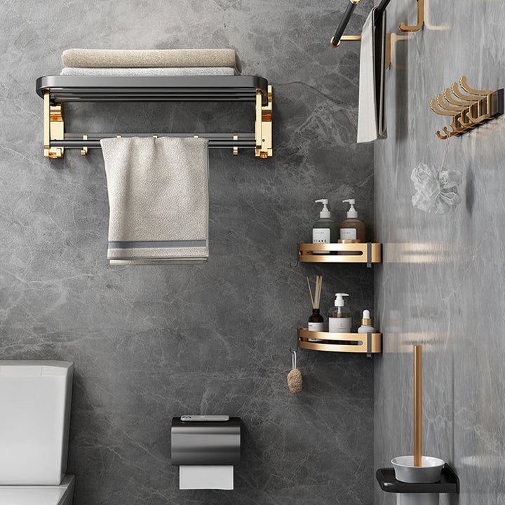 Lisslune | Modernism Bathroom Accessories Hardware Set Black & Gold Bathroom Shelf/Towel Bar