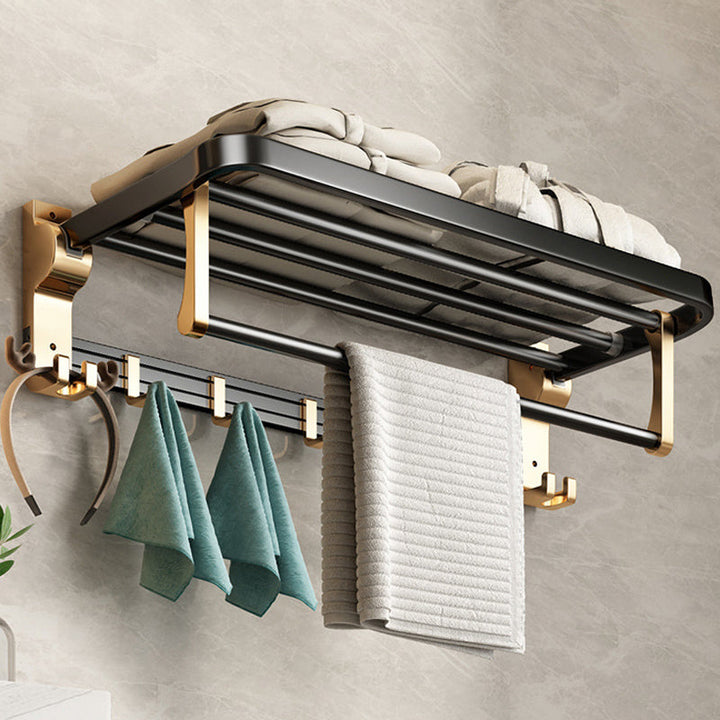 Lisslune | Modernism Bathroom Accessories Hardware Set Black & Gold Bathroom Shelf/Towel Bar