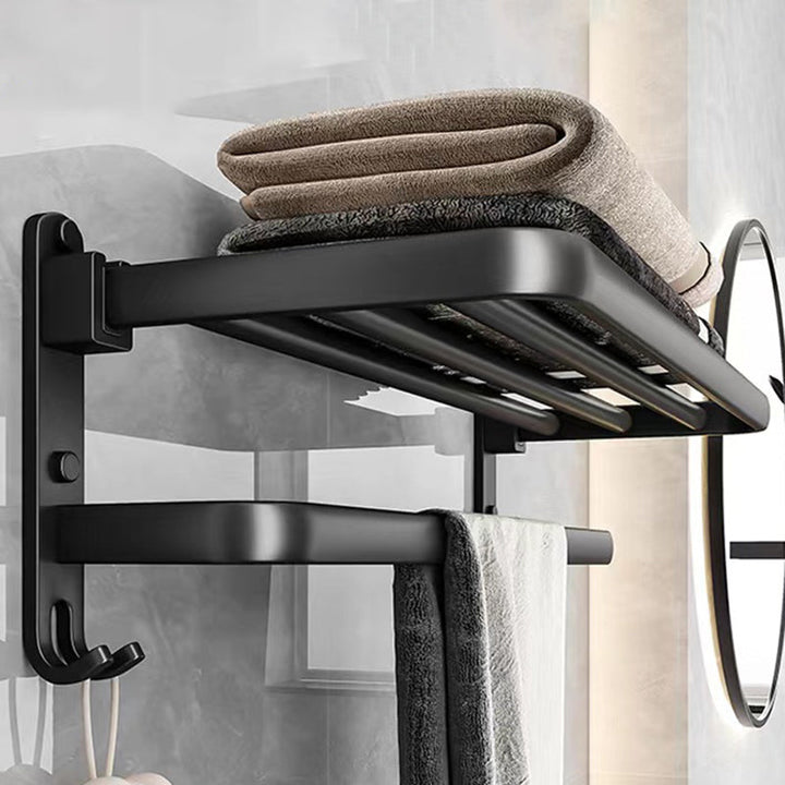 Lisslune | Black Aluminum Bathroom Accessory Set Modern Bathroom Shelf / Towel Bar & Paper Holder