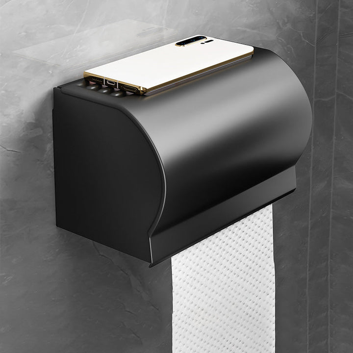 Lisslune | Black Aluminum Bathroom Accessory Set Modern Bathroom Shelf / Towel Bar & Paper Holder