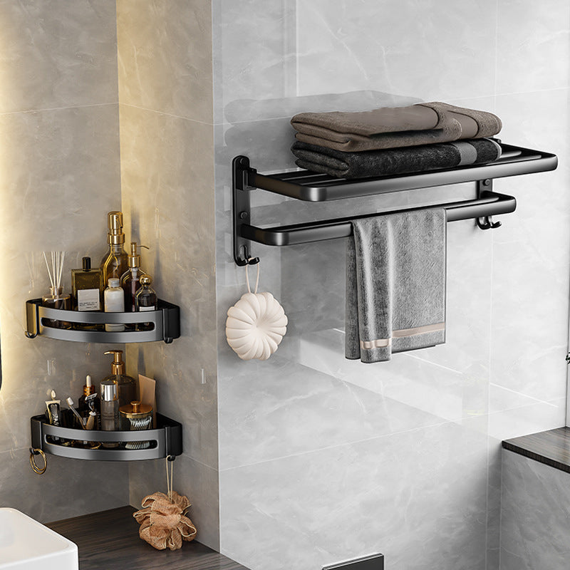 Lisslune | Black Aluminum Bathroom Accessory Set Modern Bathroom Shelf / Towel Bar & Paper Holder