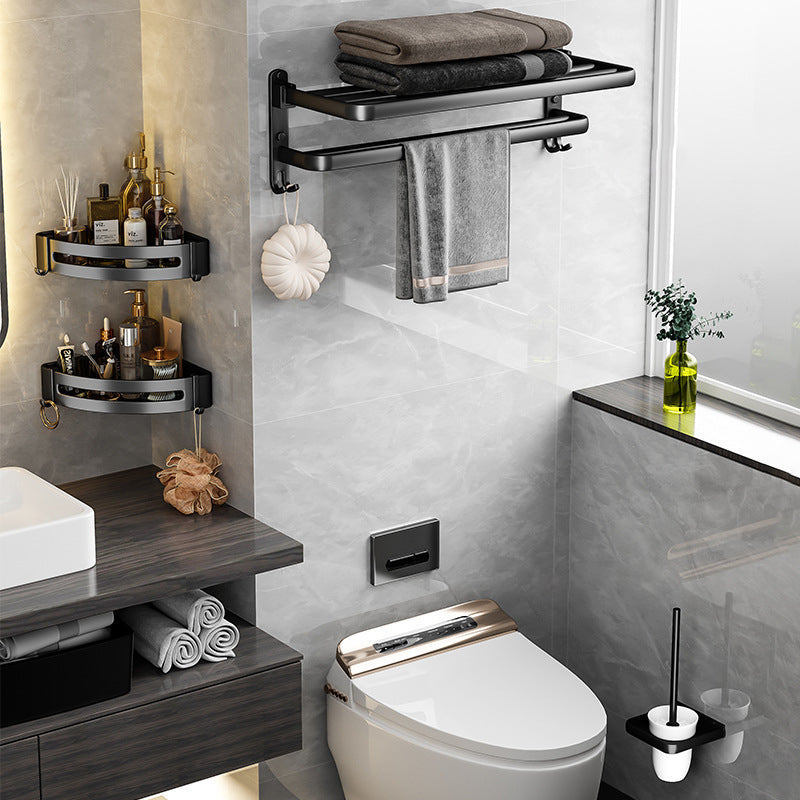 Lisslune | Black Aluminum Bathroom Accessory Set Modern Bathroom Shelf / Towel Bar & Paper Holder