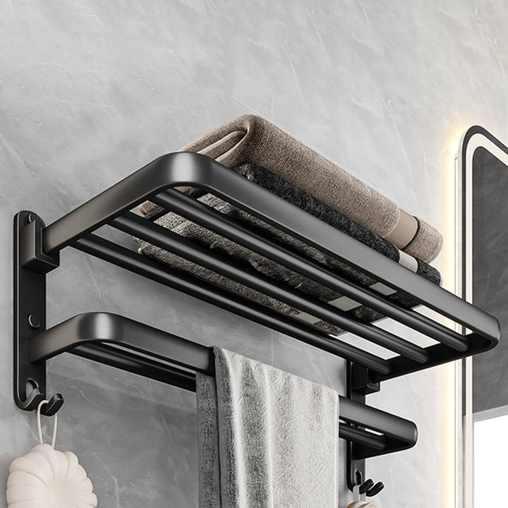 Lisslune | Black Aluminum Bathroom Accessory Set Modern Bathroom Shelf / Towel Bar & Paper Holder