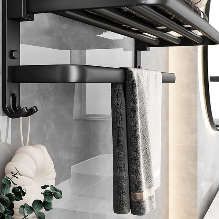 Lisslune | Black Aluminum Bathroom Accessory Set Modern Bathroom Shelf / Towel Bar & Paper Holder