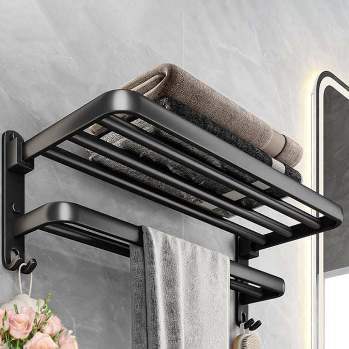 Lisslune | Black Aluminum Bathroom Accessory Set Modern Bathroom Shelf / Towel Bar & Paper Holder