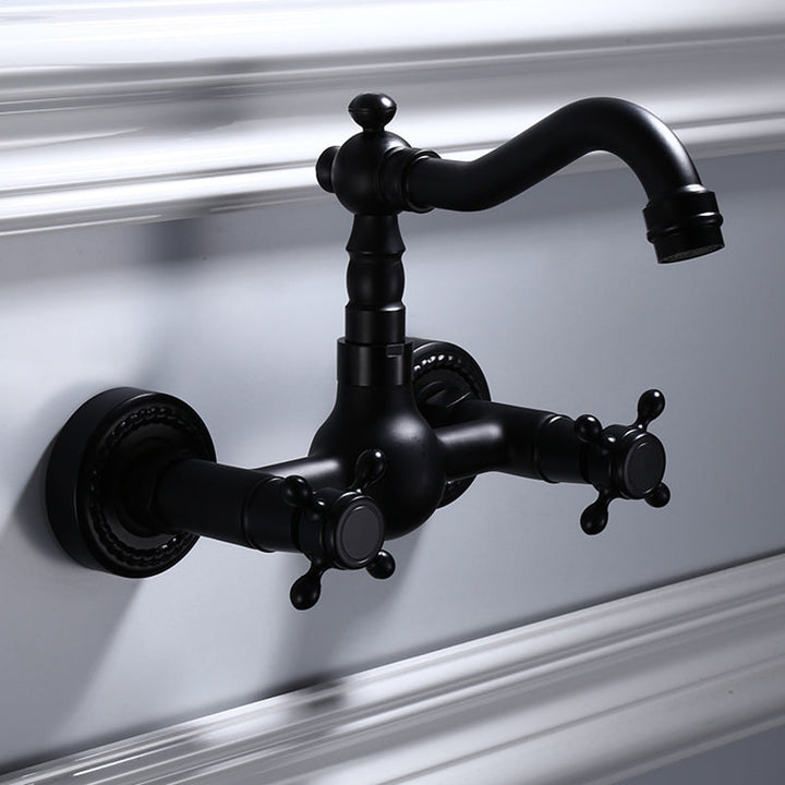 Lisslune | Traditional Wall Mounted Metal Bathtub Filler Low Arc Waterfall Bathroom Faucet