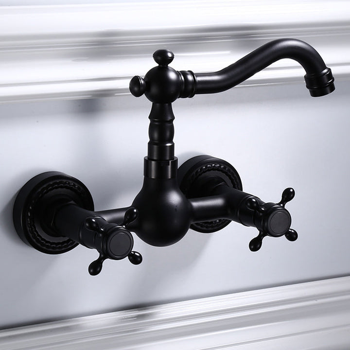 Lisslune | Traditional Wall Mounted Metal Bathtub Filler Low Arc Waterfall Bathroom Faucet