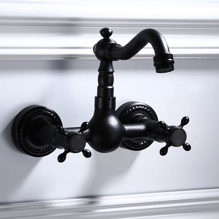 Lisslune | Traditional Wall Mounted Metal Bathtub Filler Low Arc Waterfall Bathroom Faucet