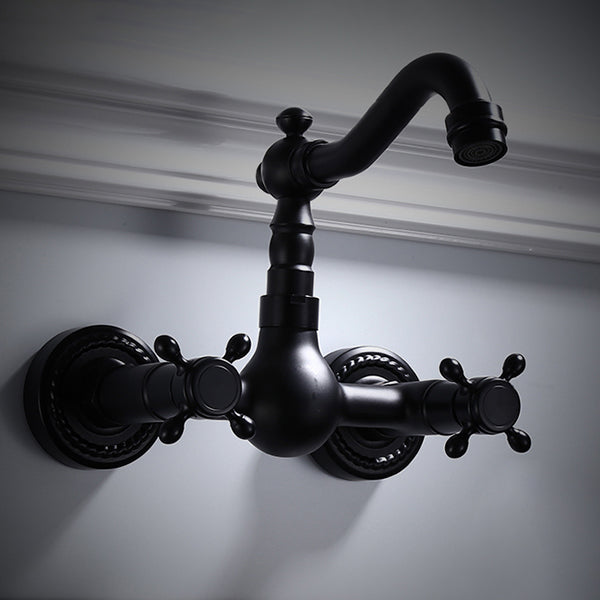 Lisslune | Traditional Wall Mounted Metal Bathtub Filler Low Arc Waterfall Bathroom Faucet