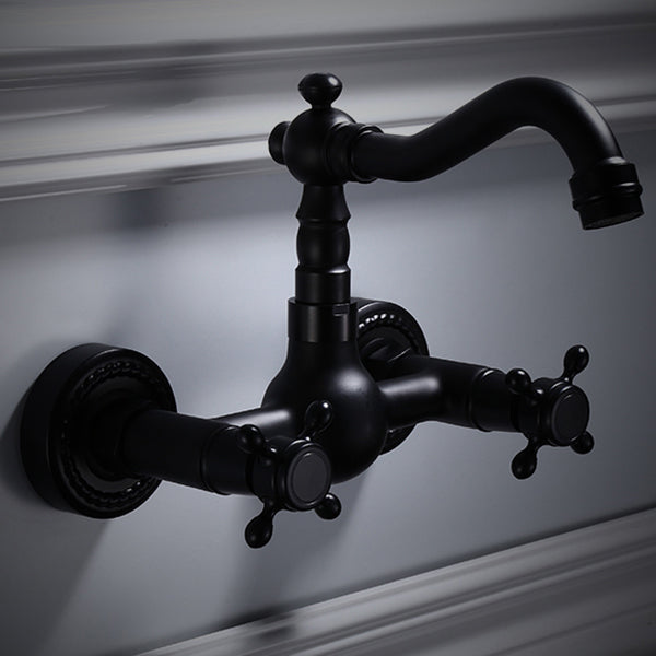 Lisslune | Traditional Wall Mounted Metal Bathtub Filler Low Arc Waterfall Bathroom Faucet