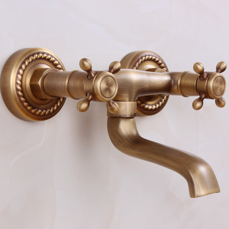 Lisslune | Traditional Wall-Mounted Metal Bathtub Filler Double Handles Waterfall Bathtub Faucet Trim