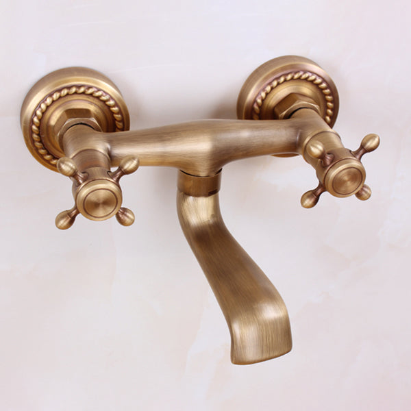Lisslune | Traditional Wall-Mounted Metal Bathtub Filler Double Handles Waterfall Bathtub Faucet Trim