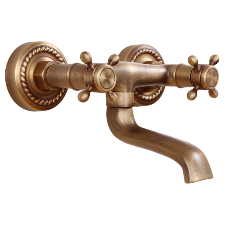 Lisslune | Traditional Wall-Mounted Metal Bathtub Filler Double Handles Waterfall Bathtub Faucet Trim