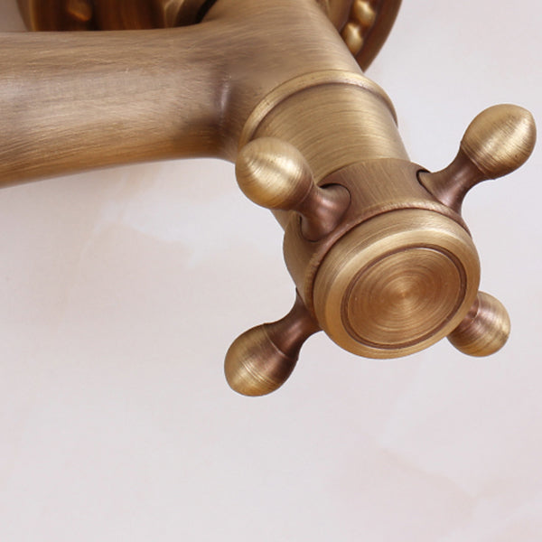Lisslune | Traditional Wall-Mounted Metal Bathtub Filler Double Handles Waterfall Bathtub Faucet Trim