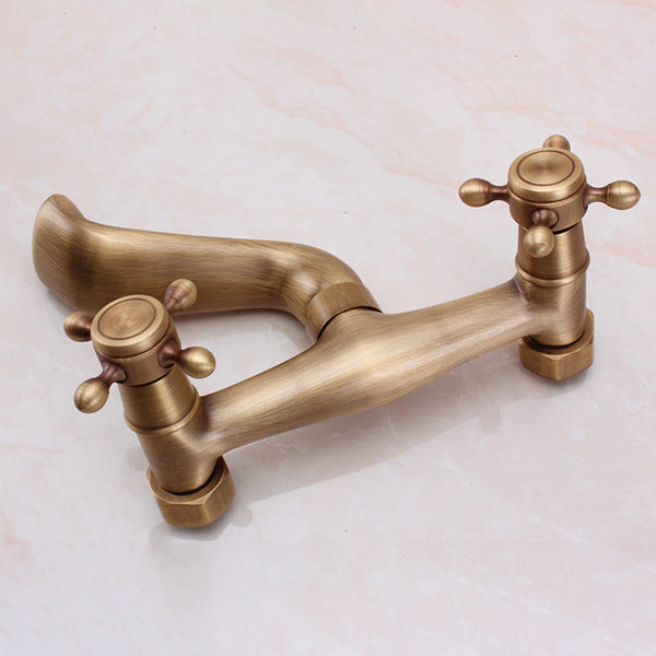 Lisslune | Traditional Wall-Mounted Metal Bathtub Filler Double Handles Waterfall Bathtub Faucet Trim