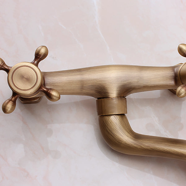 Lisslune | Traditional Wall-Mounted Metal Bathtub Filler Double Handles Waterfall Bathtub Faucet Trim