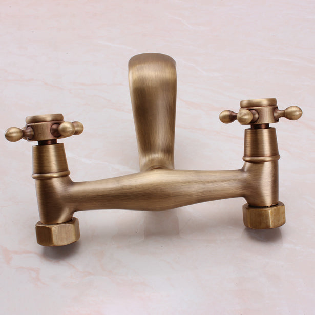 Lisslune | Traditional Wall-Mounted Metal Bathtub Filler Double Handles Waterfall Bathtub Faucet Trim
