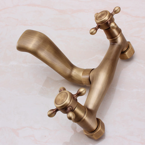 Lisslune | Traditional Wall-Mounted Metal Bathtub Filler Double Handles Waterfall Bathtub Faucet Trim