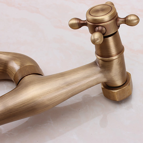Lisslune | Traditional Wall-Mounted Metal Bathtub Filler Double Handles Waterfall Bathtub Faucet Trim