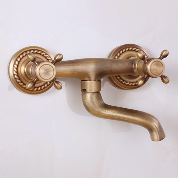 Lisslune | Traditional Wall-Mounted Metal Bathtub Filler Double Handles Waterfall Bathtub Faucet Trim