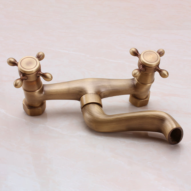Lisslune | Traditional Wall-Mounted Metal Bathtub Filler Double Handles Waterfall Bathtub Faucet Trim