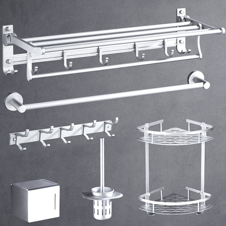 Lisslune | Silver Modern Bathroom Accessory Set with Bath Shelf/Towel Holder & Bathrobe Hook