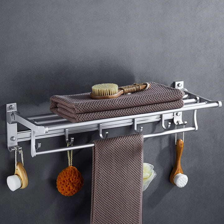 Lisslune | Silver Modern Bathroom Accessory Set with Bath Shelf/Towel Holder & Bathrobe Hook