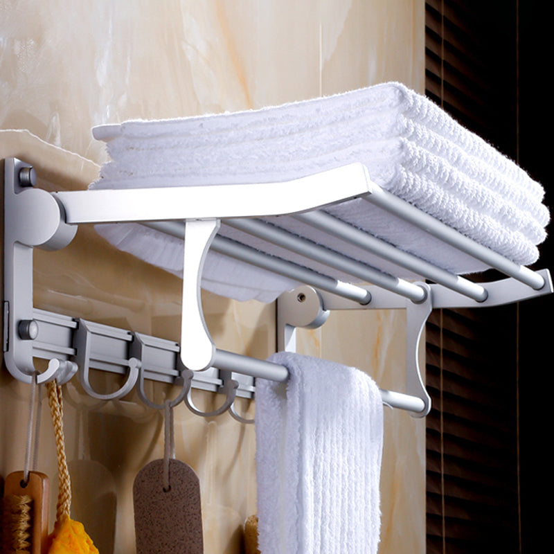 Lisslune | Silver Modern Bathroom Accessory Set with Bath Shelf/Towel Holder & Bathrobe Hook