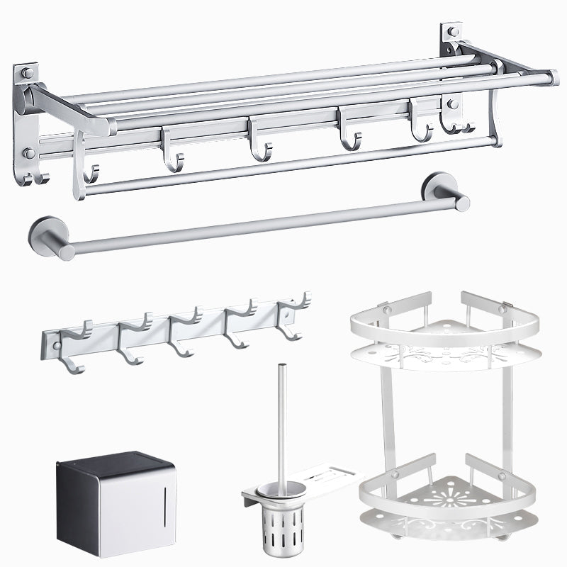 Lisslune | Silver Modern Bathroom Accessory Set with Bath Shelf/Towel Holder & Bathrobe Hook