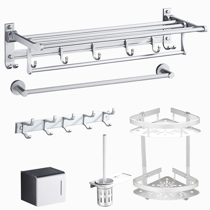 Lisslune | Silver Modern Bathroom Accessory Set with Bath Shelf/Towel Holder & Bathrobe Hook
