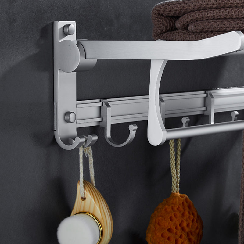 Lisslune | Silver Modern Bathroom Accessory Set with Bath Shelf/Towel Holder & Bathrobe Hook