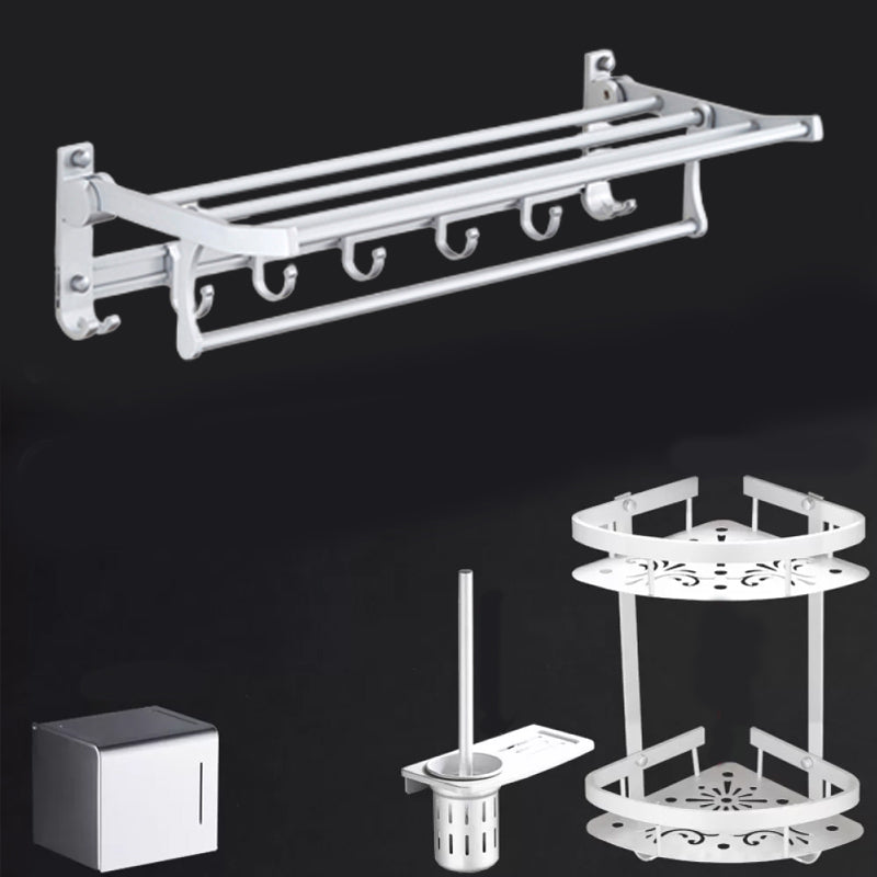 Lisslune | Silver Modern Bathroom Accessory Set with Bath Shelf/Towel Holder & Bathrobe Hook