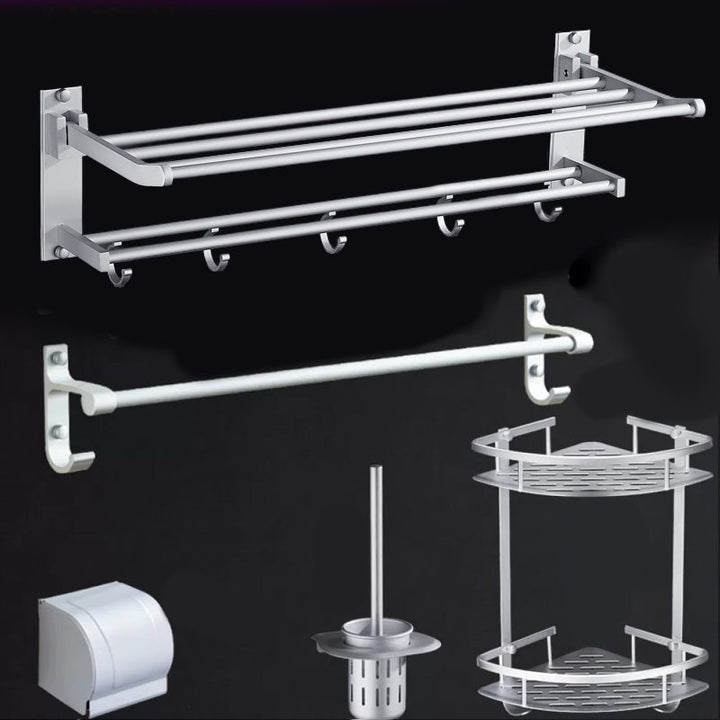 Lisslune | Silver Modern Bathroom Accessory Set with Bath Shelf/Towel Holder & Bathrobe Hook