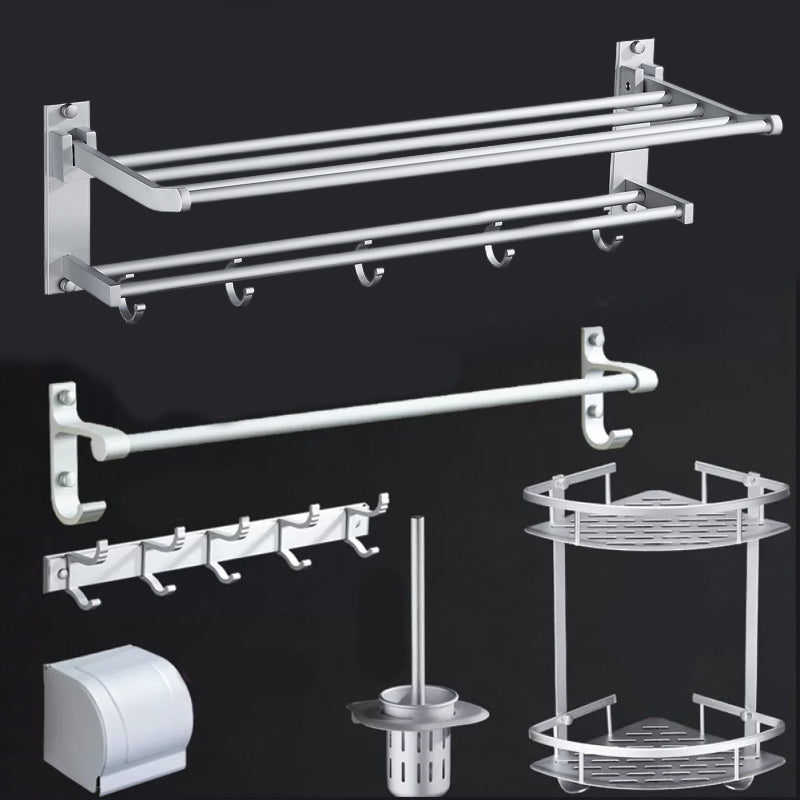 Lisslune | Silver Modern Bathroom Accessory Set with Bath Shelf/Towel Holder & Bathrobe Hook