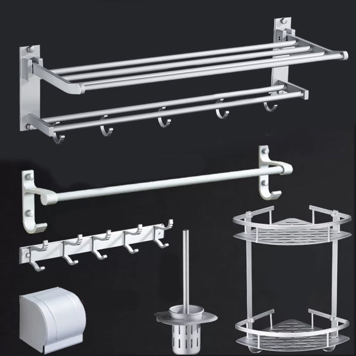 Lisslune | Silver Modern Bathroom Accessory Set with Bath Shelf/Towel Holder & Bathrobe Hook