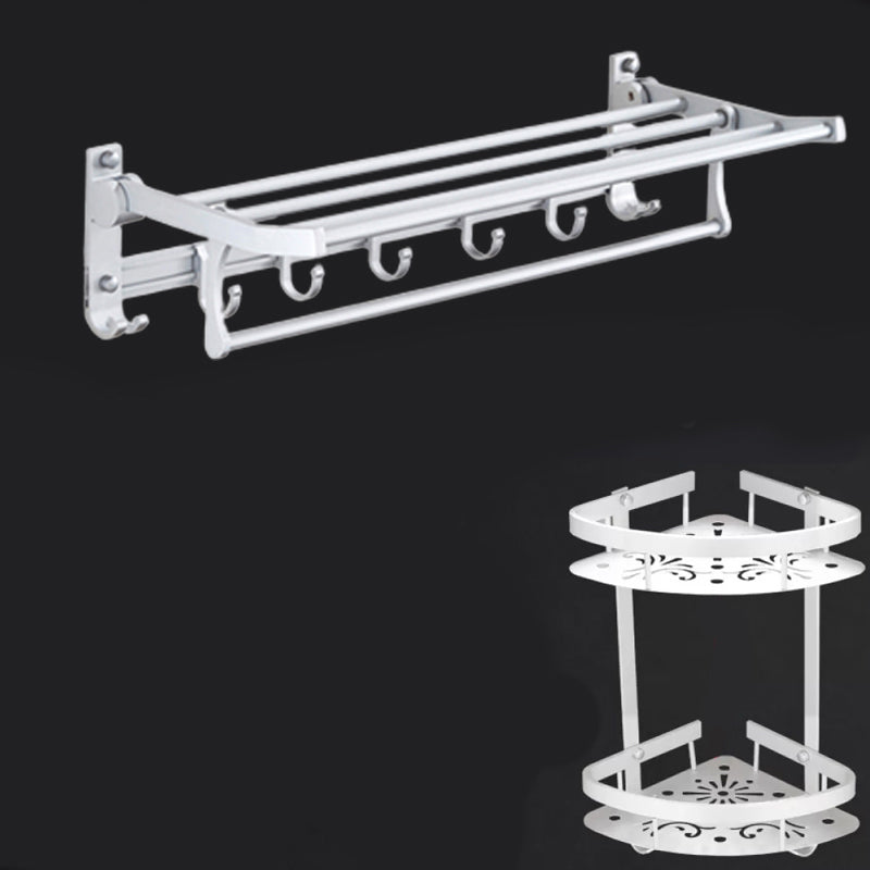 Lisslune | Silver Modern Bathroom Accessory Set with Bath Shelf/Towel Holder & Bathrobe Hook
