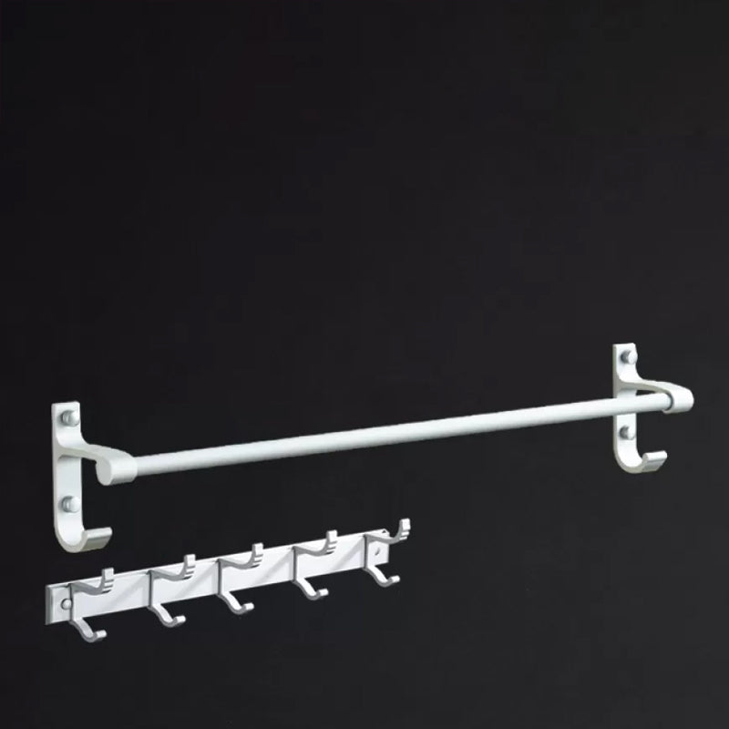 Lisslune | Silver Modern Bathroom Accessory Set with Bath Shelf/Towel Holder & Bathrobe Hook
